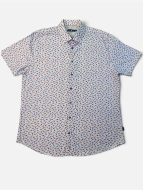 Stone Rose Parrot Print Short Sleeve Shirt XXL *FITS SMALL* Stretch Cotton